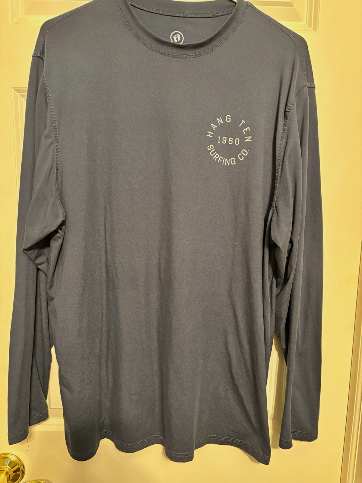 Hang Ten Men\'s L Gray Solid Logo Surfing Crew Neck Long Sleeve Tee