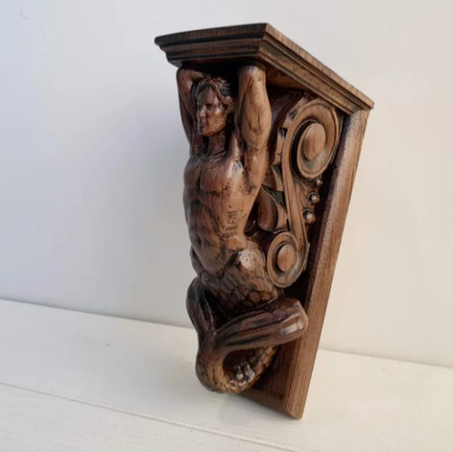 Corbel Merman of wood, Decorative Carved Wooden Corbel, 1pc, Wall Hanging Gift