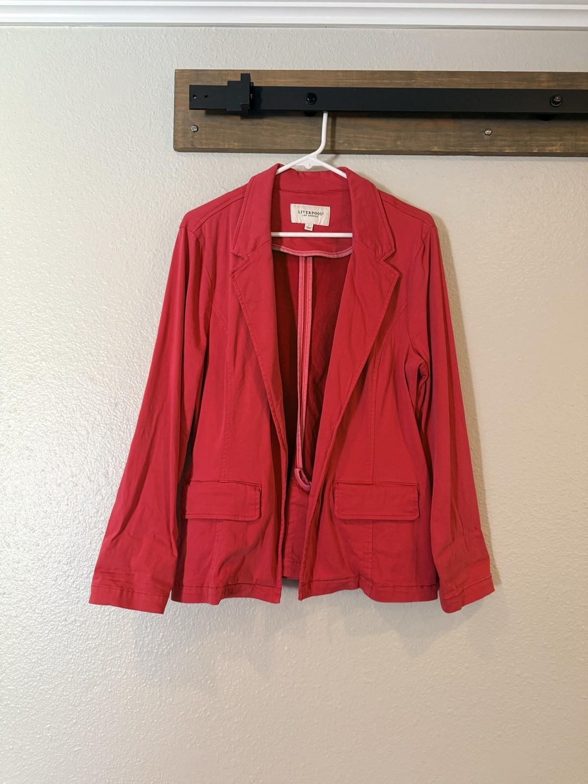 Liverpool Los Angeles Blazer Womens Large red muted Open Front Jacket LM1067L12