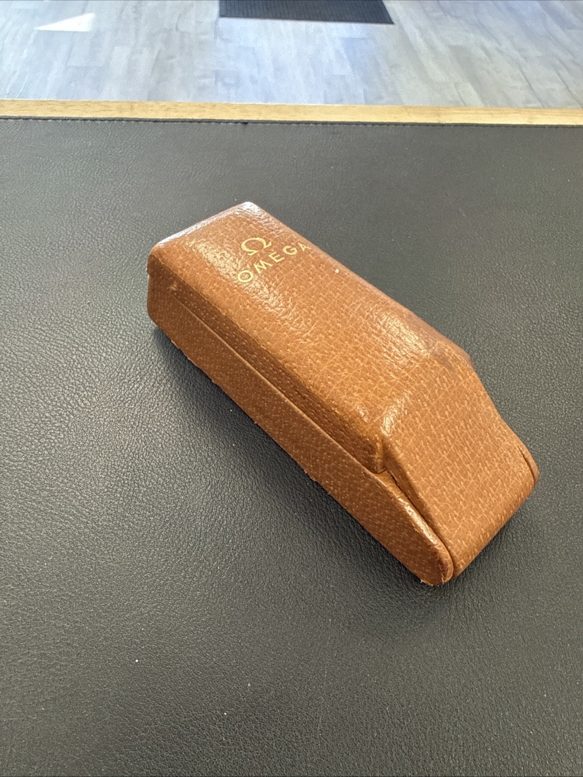 Vintage Brown Genuine Omega Watch Box 1950s Brown Leather Hinged Vintage Brown Genuine Omega Watch Box 1950s Brown Leather Hinged