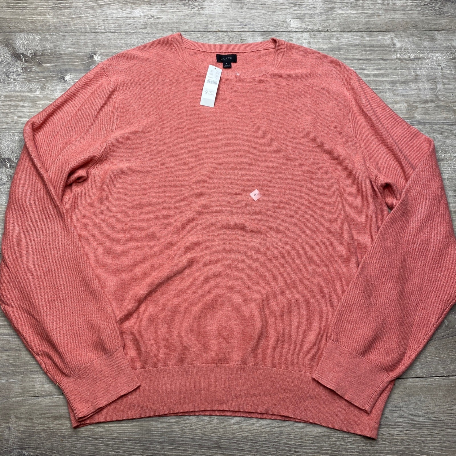 J.Crew Crewneck Sweater Mens L Coral Pink Cotton Knit H6060 Casual Layering