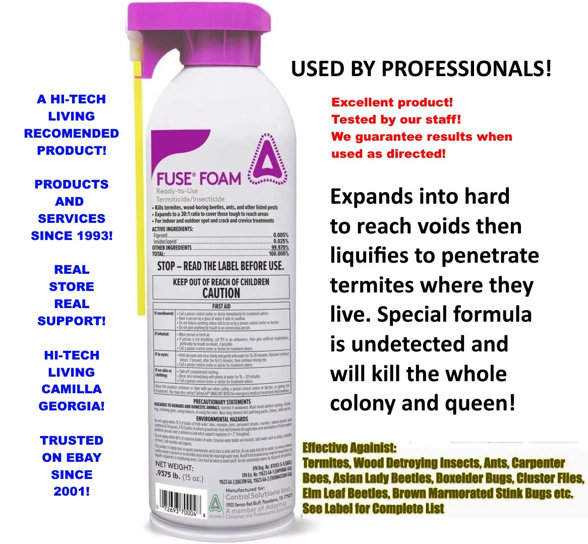 Fuse Foam ✅ Termite Ant CONTROL Insectide 15 oz Fipronil Termiticide Treatment✅