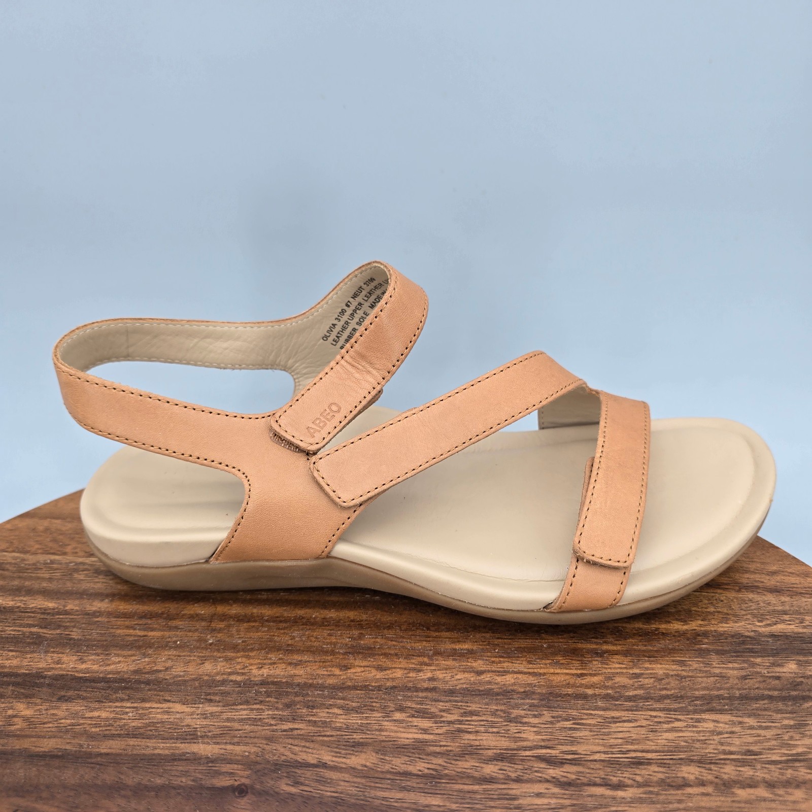 Abeo Olivia Oasis Sandals Womens 7 Neutral Tan Leather Orthotic Comfort Strappy