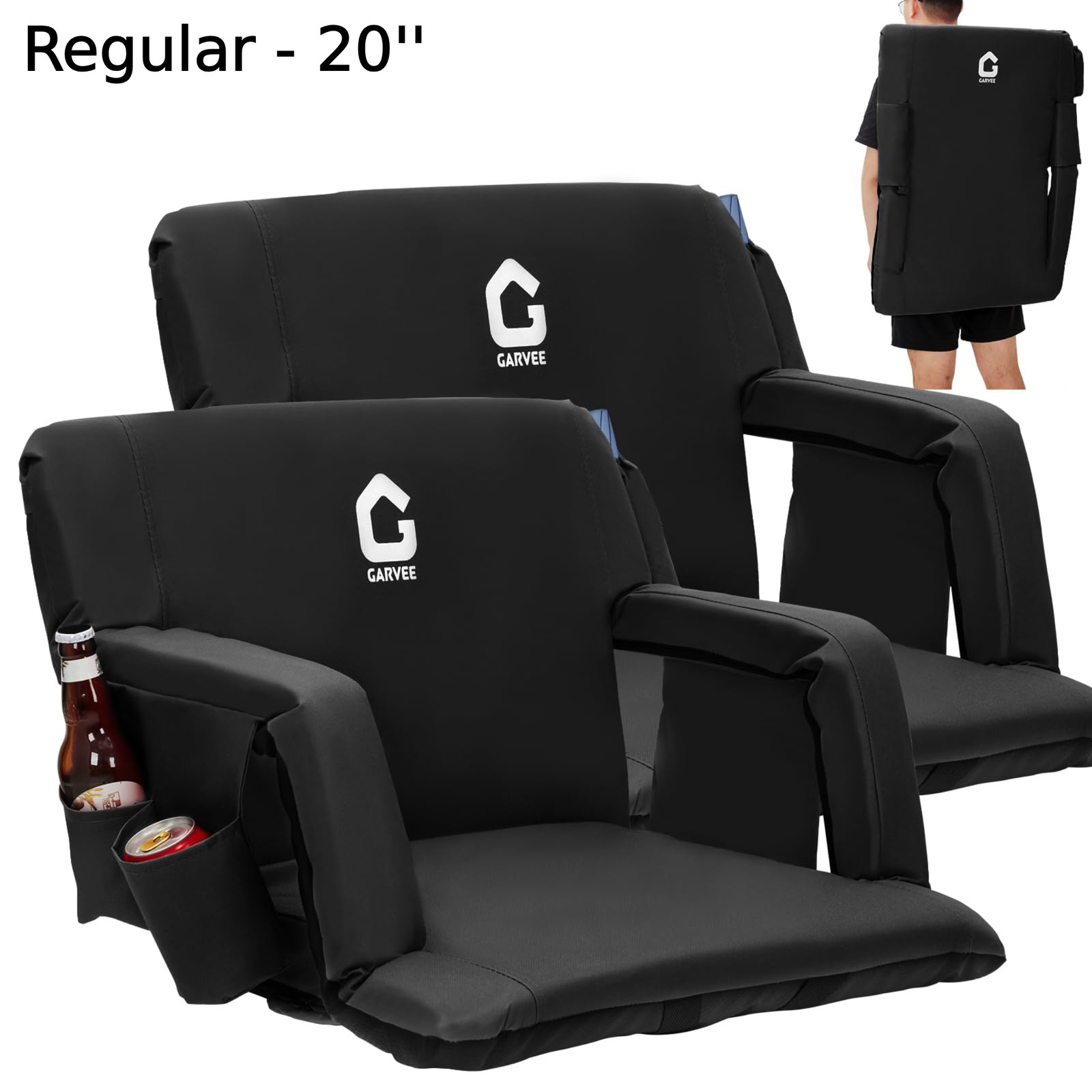 Extra Wide Stadium Seat 2 Pack with Cup Holder Armrests 6-Position Reclining