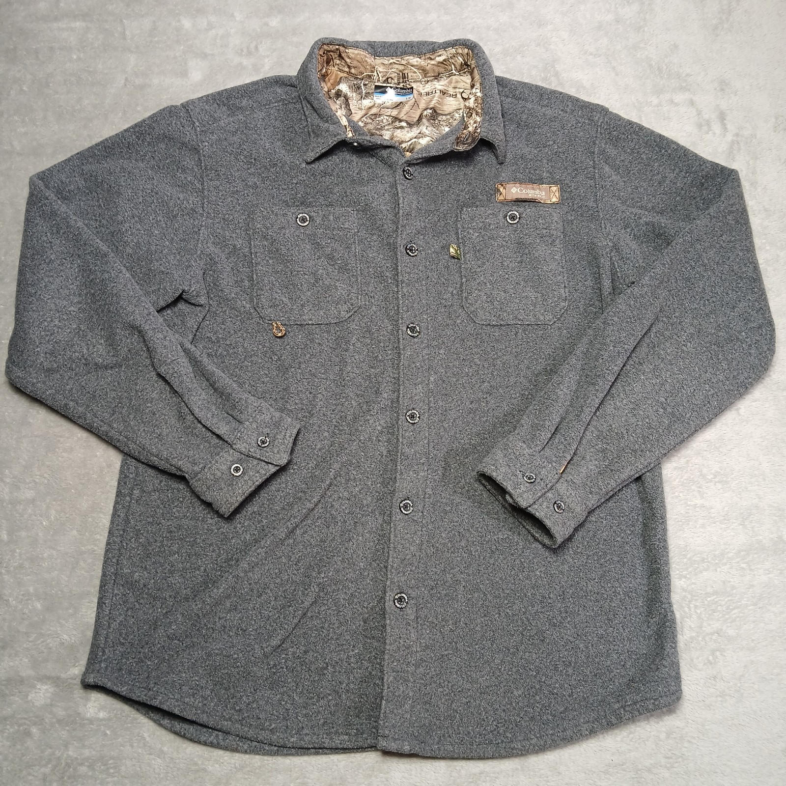 Columbia PHG Bucktail Mens L Large Gray Camo Fleece Hunting Button Up Gorpcore Columbia PHG Bucktail Mens L Large Gray Camo Fleece Hunting Button Up Gorpcore