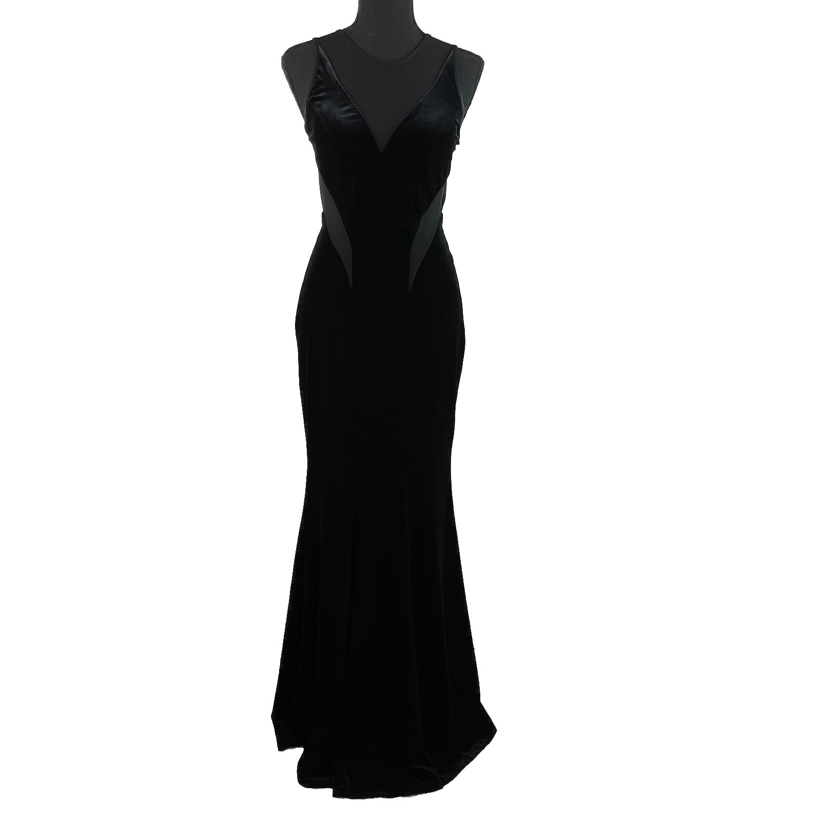 Vtg Betsy & Adam Black Velvet Formal Dress Size 2 Sheer Cut Out Old Hollywood