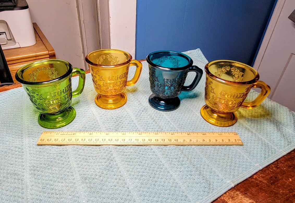Antique 1880s McKee & Brothers  A Good Girl Lot of 4 Child\'s Mug Glasses EAPG