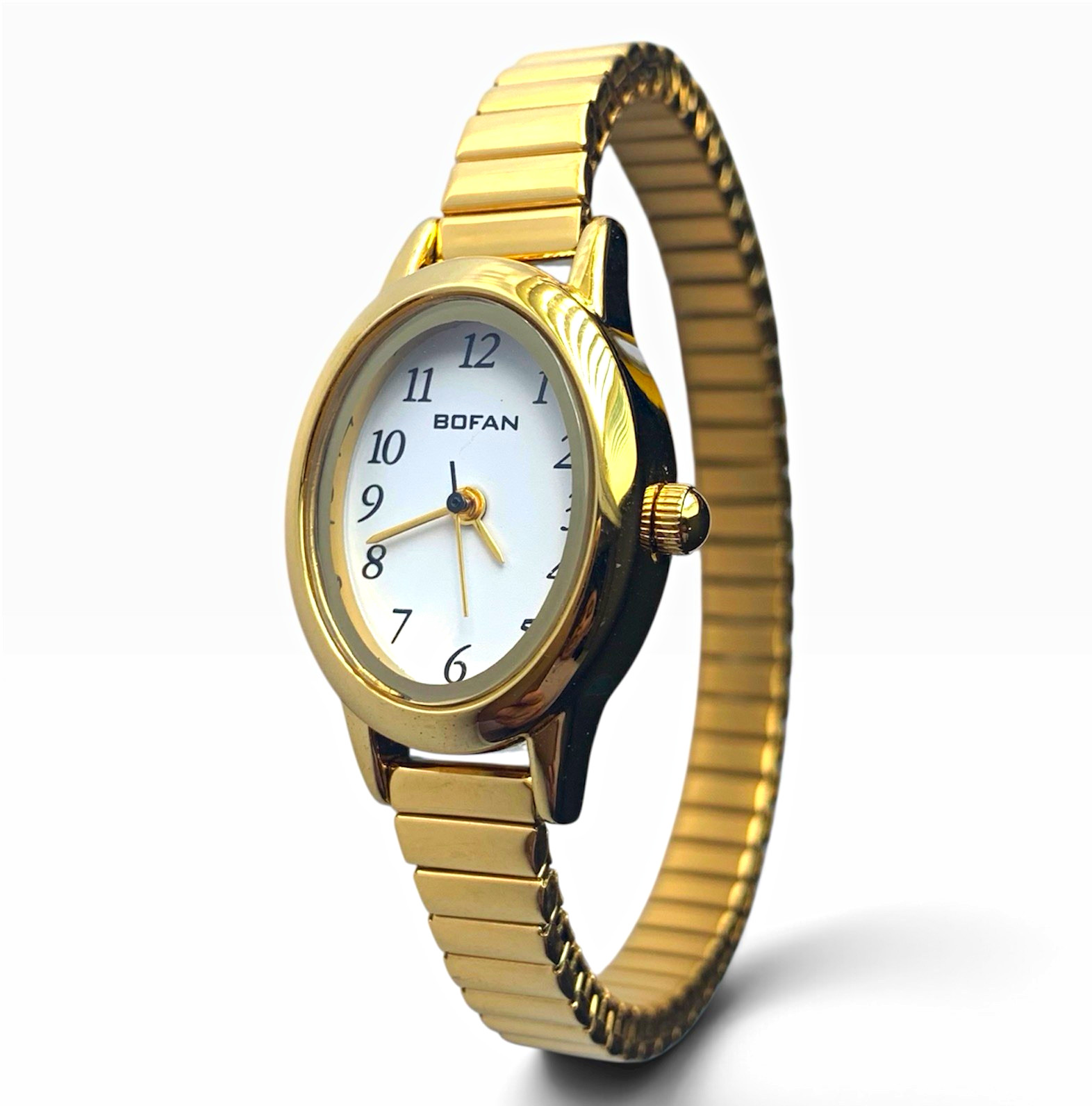 Women\'s BOFAN Quartz Analog Gold-Tone Bracelet Watch White Dial Arabic Numerals