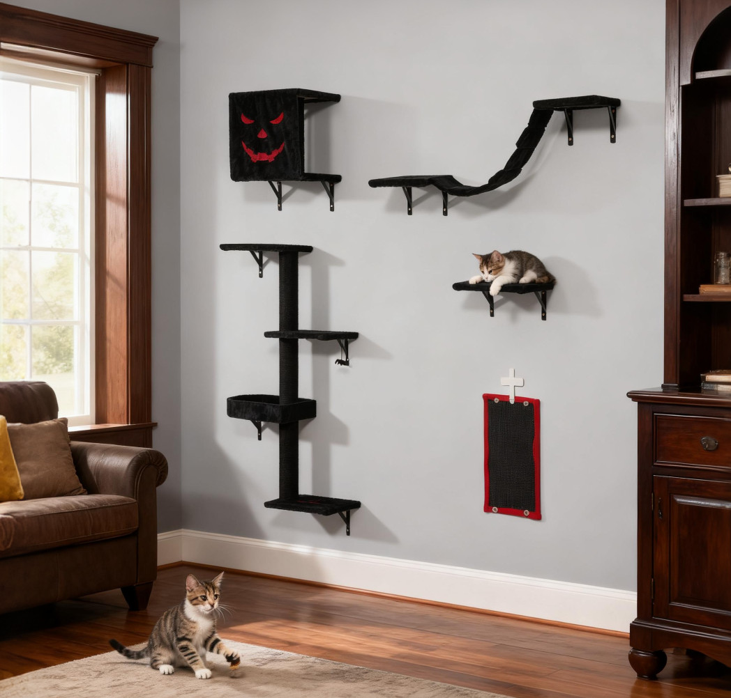 COZIWOW Cat Wall Shelves, Wall-Mounted Cat Climber Set of 5(Gothic)