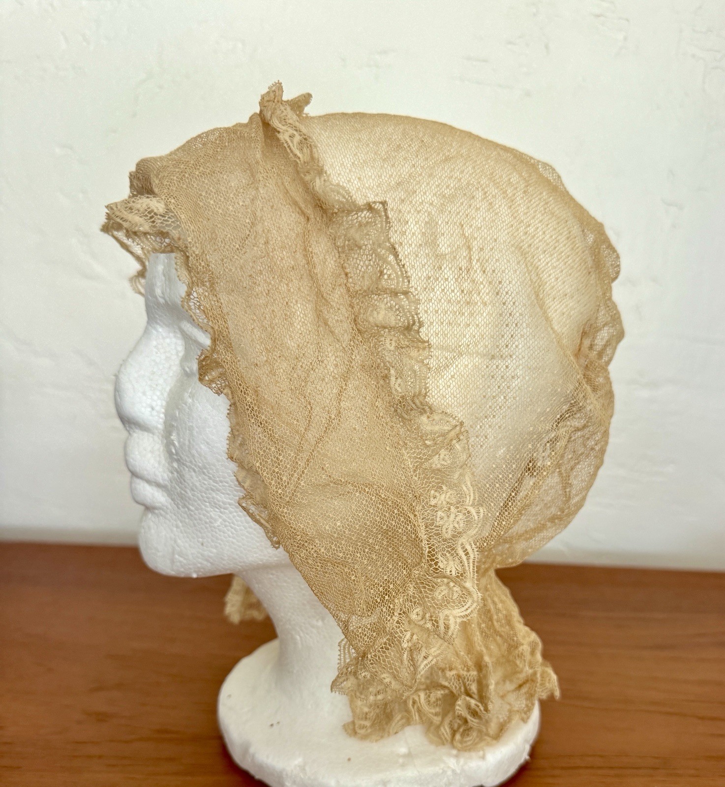 True Antique NIGHT CAP Sleep BOUDOIR Hat LACE + Net