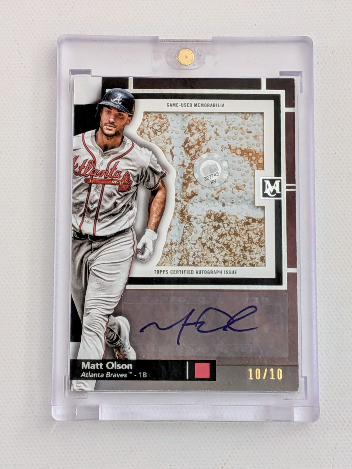 Matt Olson 10/10 Game Used Base Relic Auto 2024 Topps Museum Collection Braves Matt Olson 10/10 Game Used Base Relic Auto 2024 Topps Museum Collection Braves