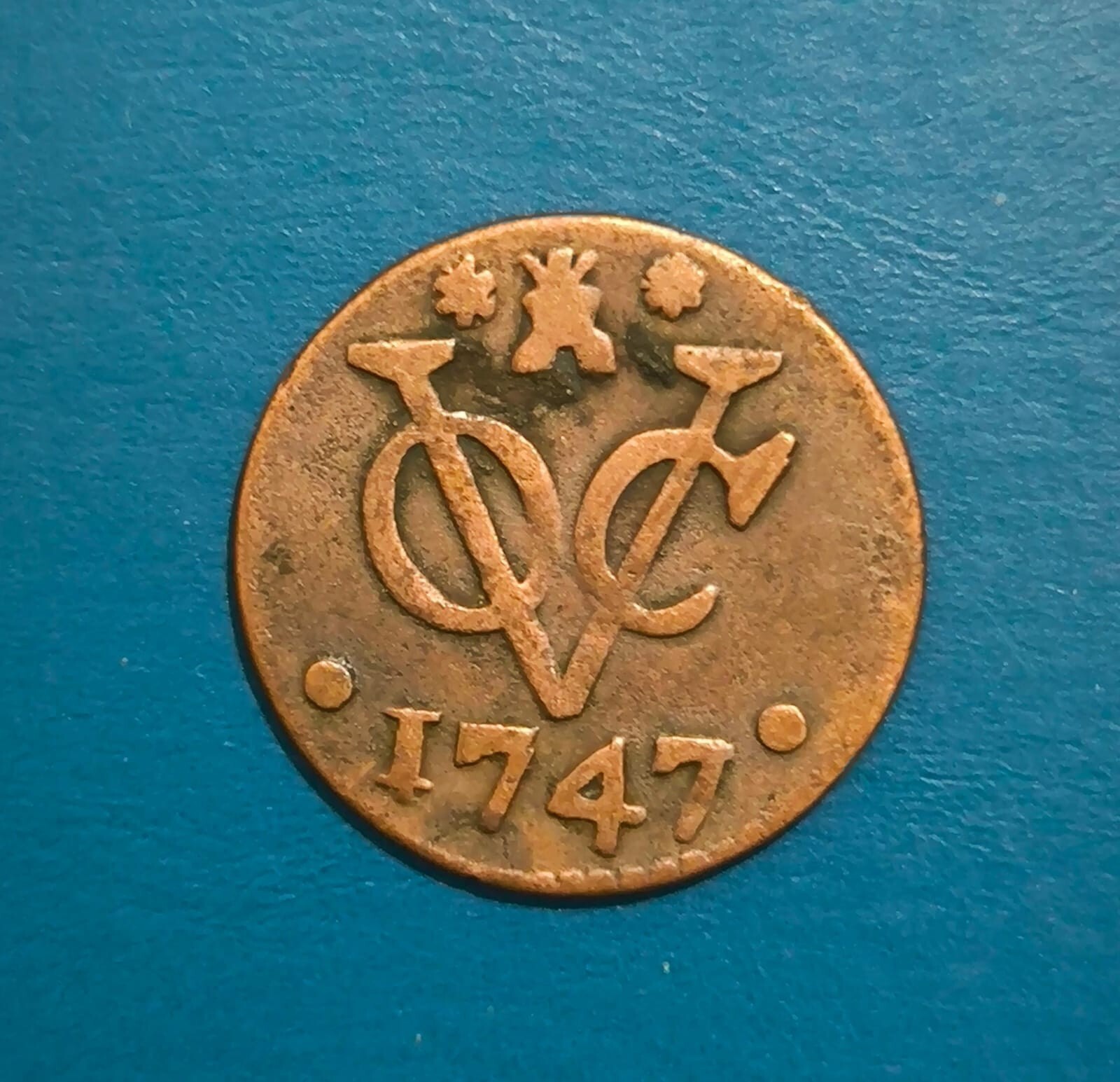 1747 Dutch Netherlands Colonial Voc Duit New York Penny Zeeland GRADE Coin_F12