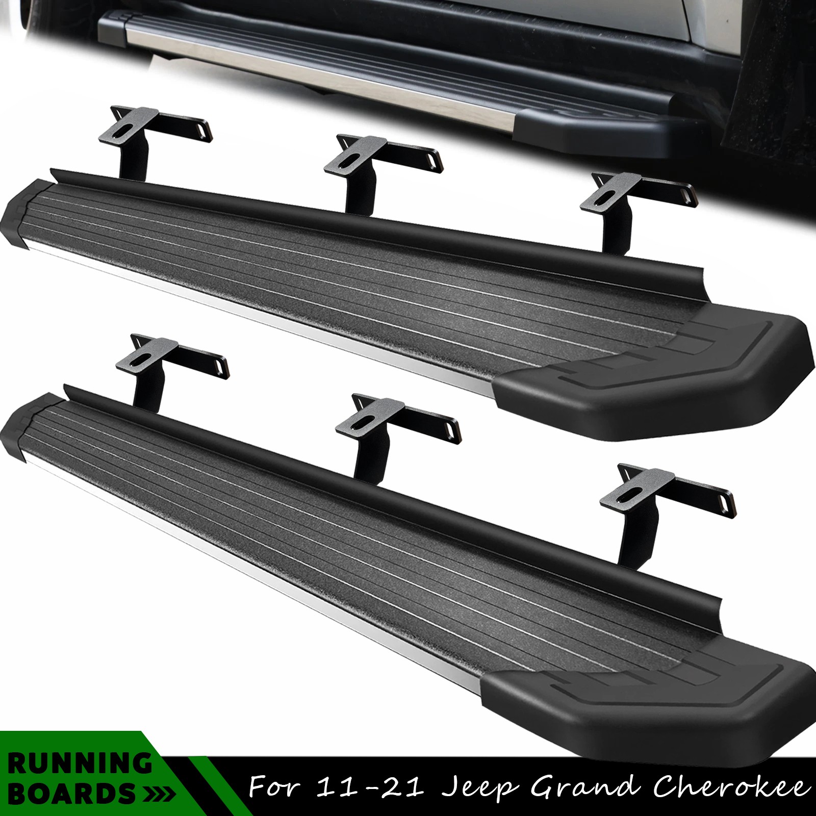 Running Board For 2011-2021 Jeep Grand Cherokee Aluminum Flat Step SS Edge