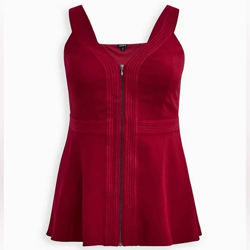 Torrid Womens Plus Size 2 Dark Red Zip Front Sleeveless Peplum Top Crepe 2X
