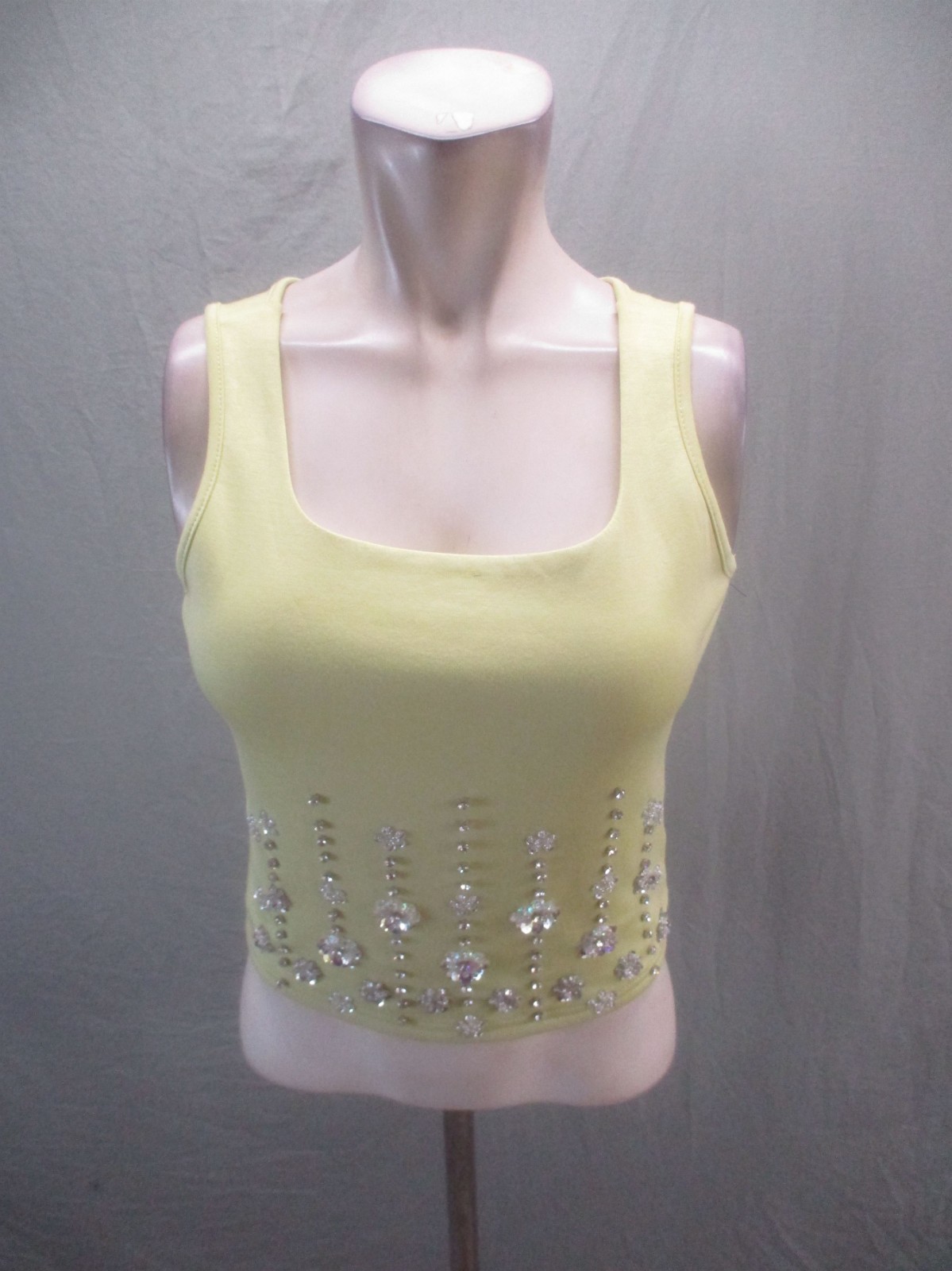 Muy Muy Size L Womens Yellow Cotton Blend Sequin Straps Stretch Beauty Top 433 Muy Muy Size L Womens Yellow Cotton Blend Sequin Straps Stretch Beauty Top 433
