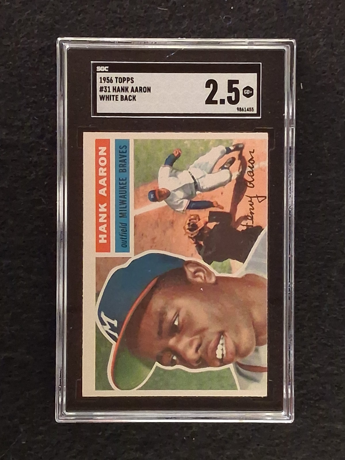 1956 Topps - #31 Hank Aaron (White Back) - SGC 2.5 GD+ - 