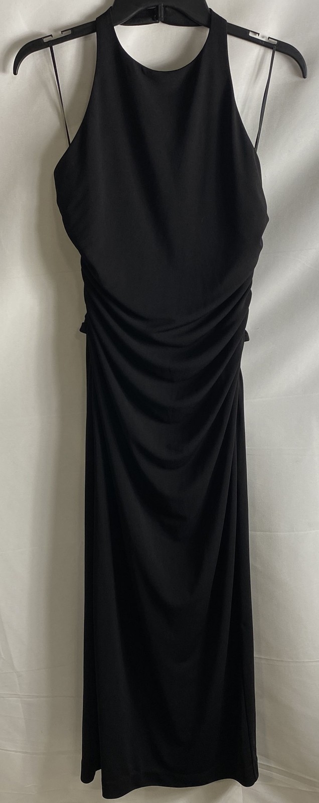 Zara Women\'s Black Halter Neck Ruched Draped Back Maxi Dress Sz M NWT