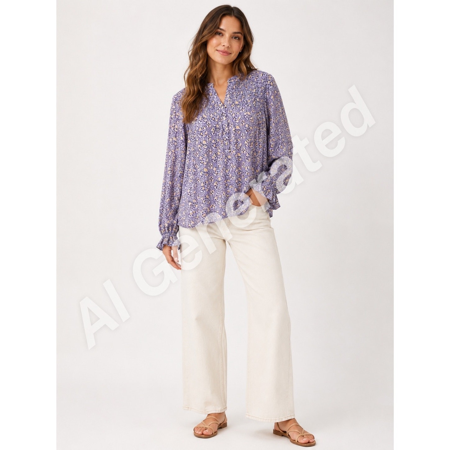 Sundance Women’s Medium Purple Paisley Cupro Blouse Smocked Yoke Boho Ruffle