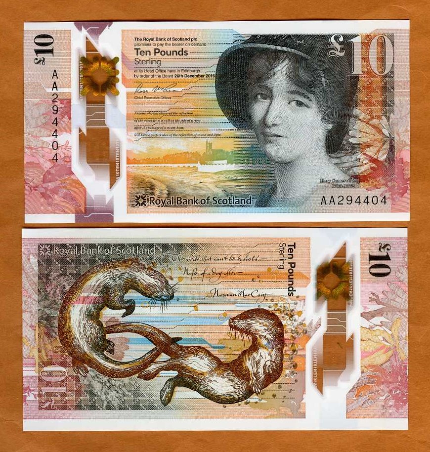 Royal Bank of Scotland, 10 pounds, 2016, P-371a AA-Prefix POLYMER, UNC