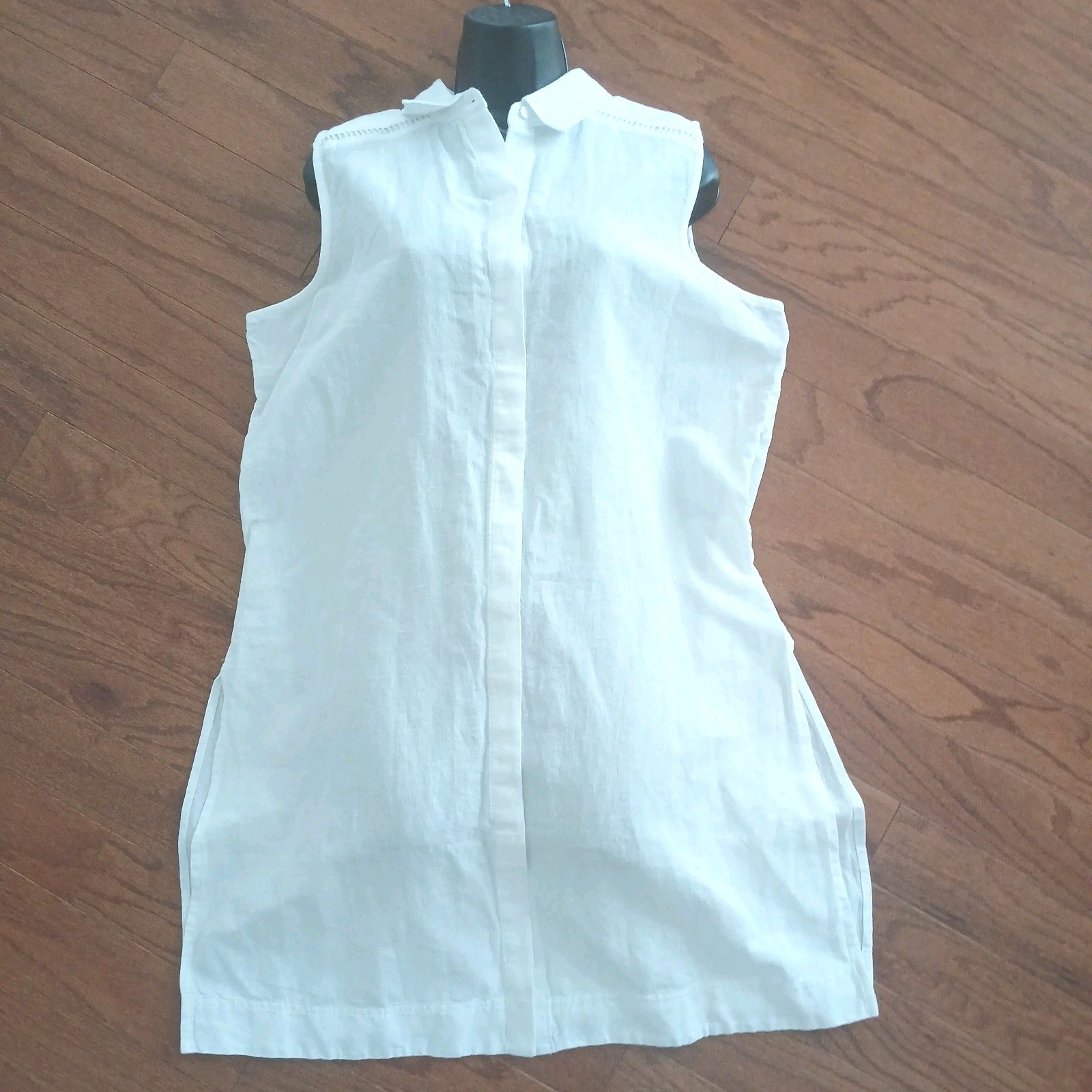 NWT Chicos Linen Blend Maxi Tunic Long Tank Top Button Size 2 US 12/14 Alabaster