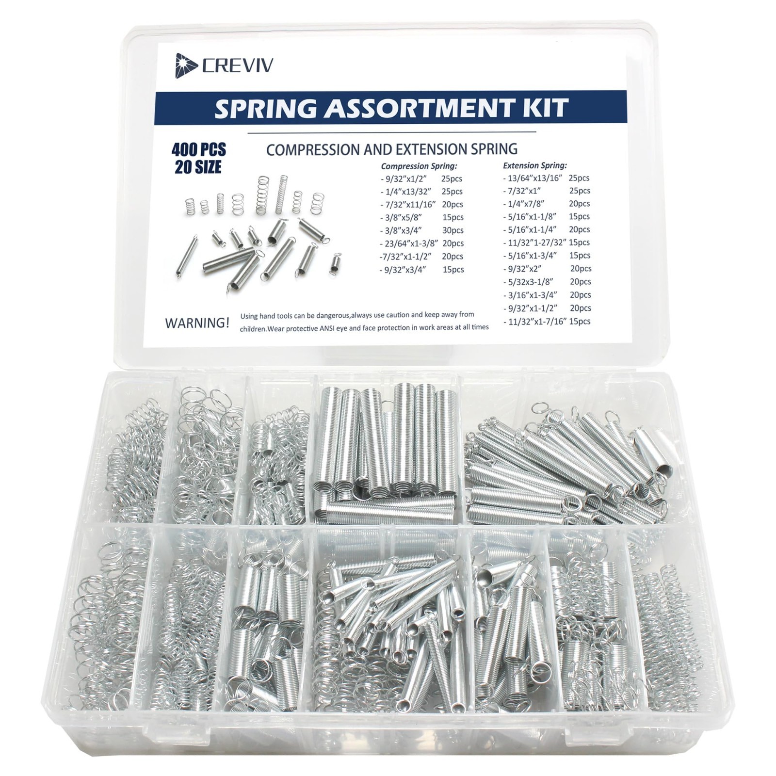 400pcs Compression & Extension Spring Set - 20 Sizes, Zinc Plated Steel, Ideal f 400pcs Compression & Extension Spring Set - 20 Sizes, Zinc Plated Steel, Ideal f