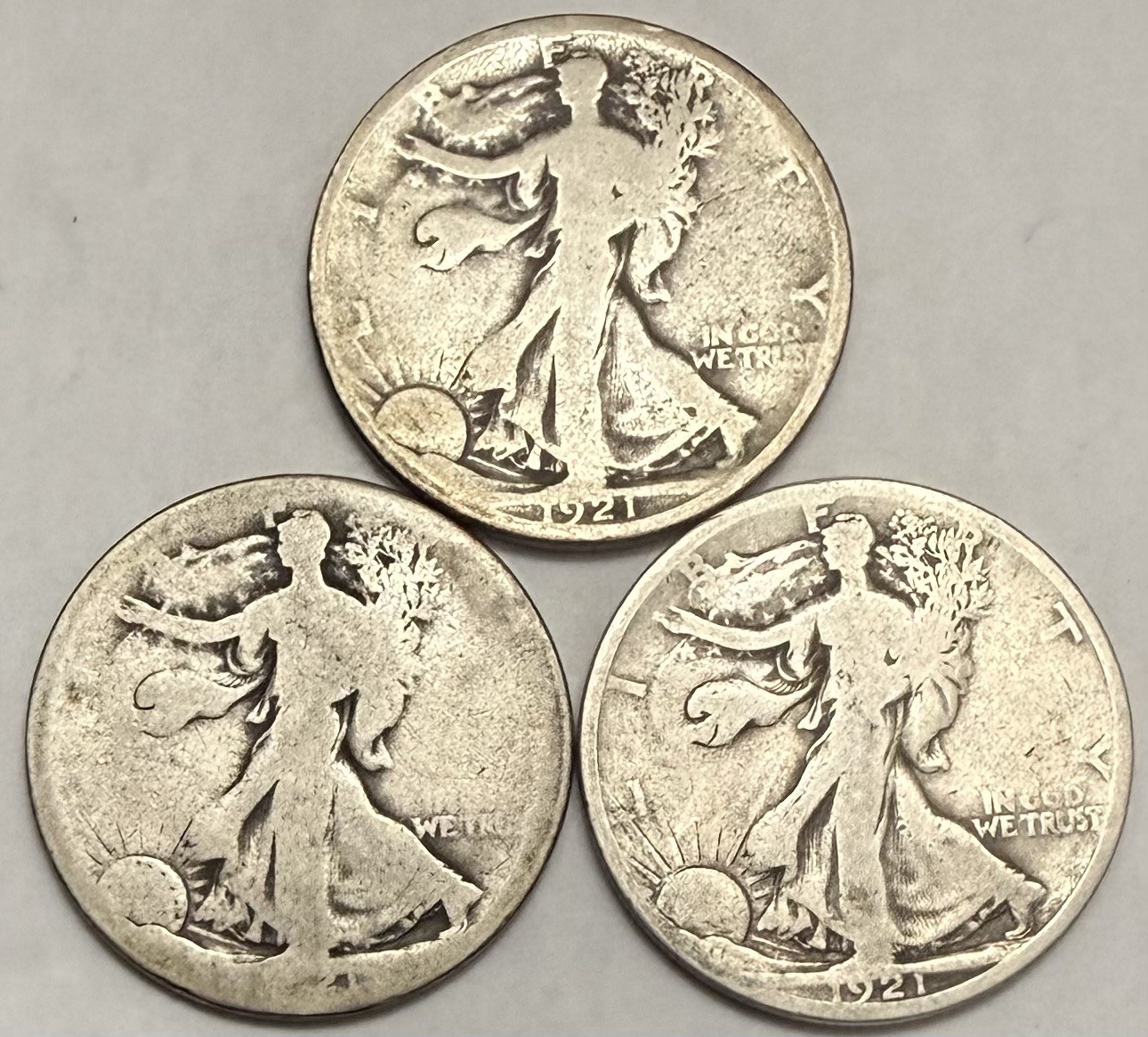 1921 P-D-S Walking Liberty Half Dollars AG-G Details 1921 P-D-S Walking Liberty Half Dollars AG-G Details