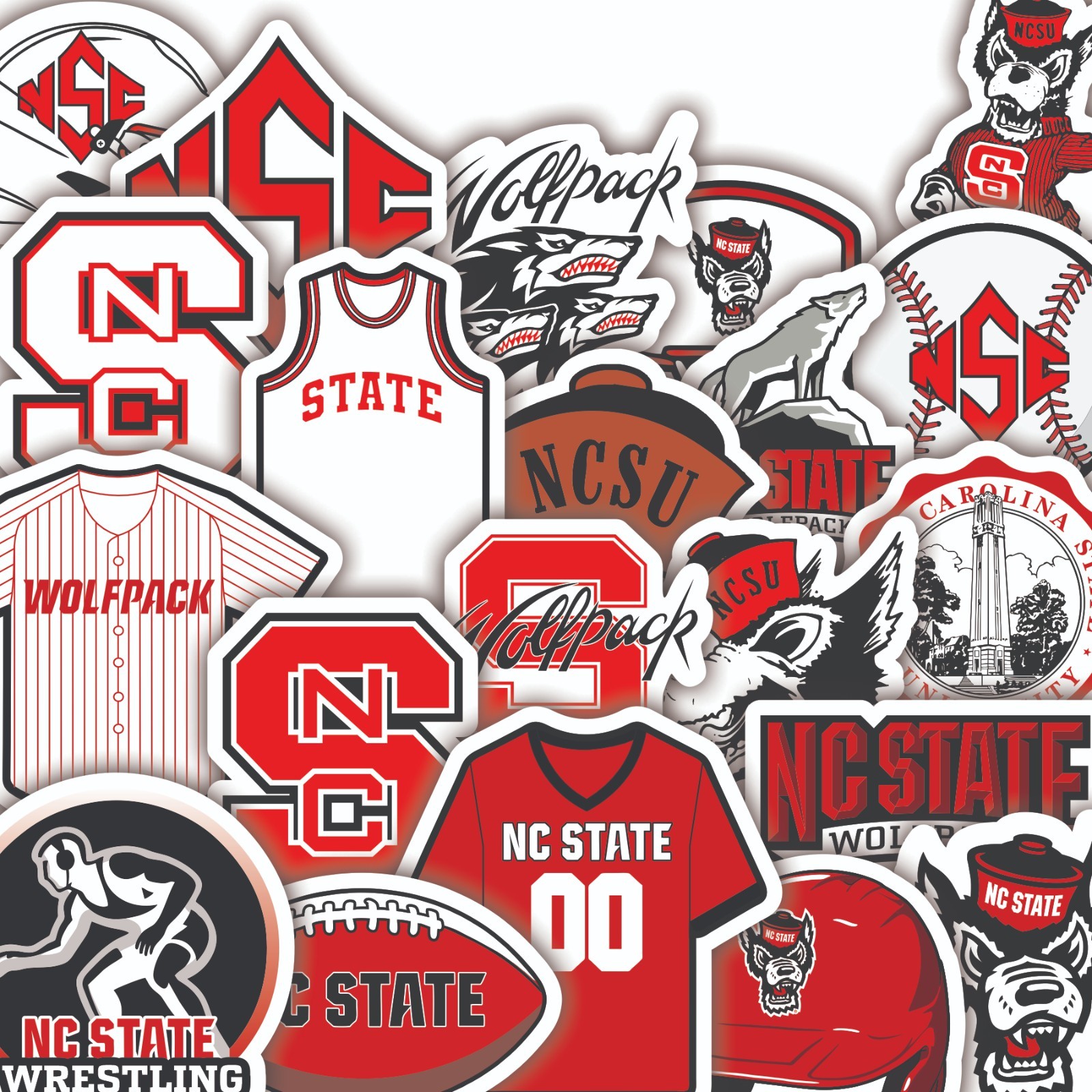 North Carolina NC State Wolfpack Vinyl Stickers – Set of 20 NCAA College Logo