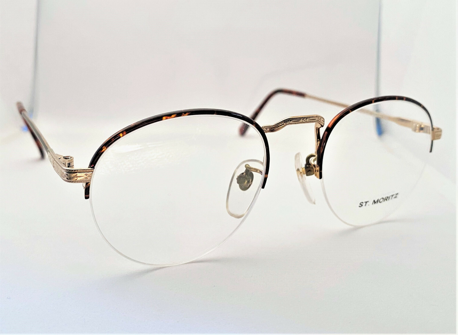 New True Vintage St. Moritz Fire Tortoise Semi Rimless Round Eyeglass Frames NOS