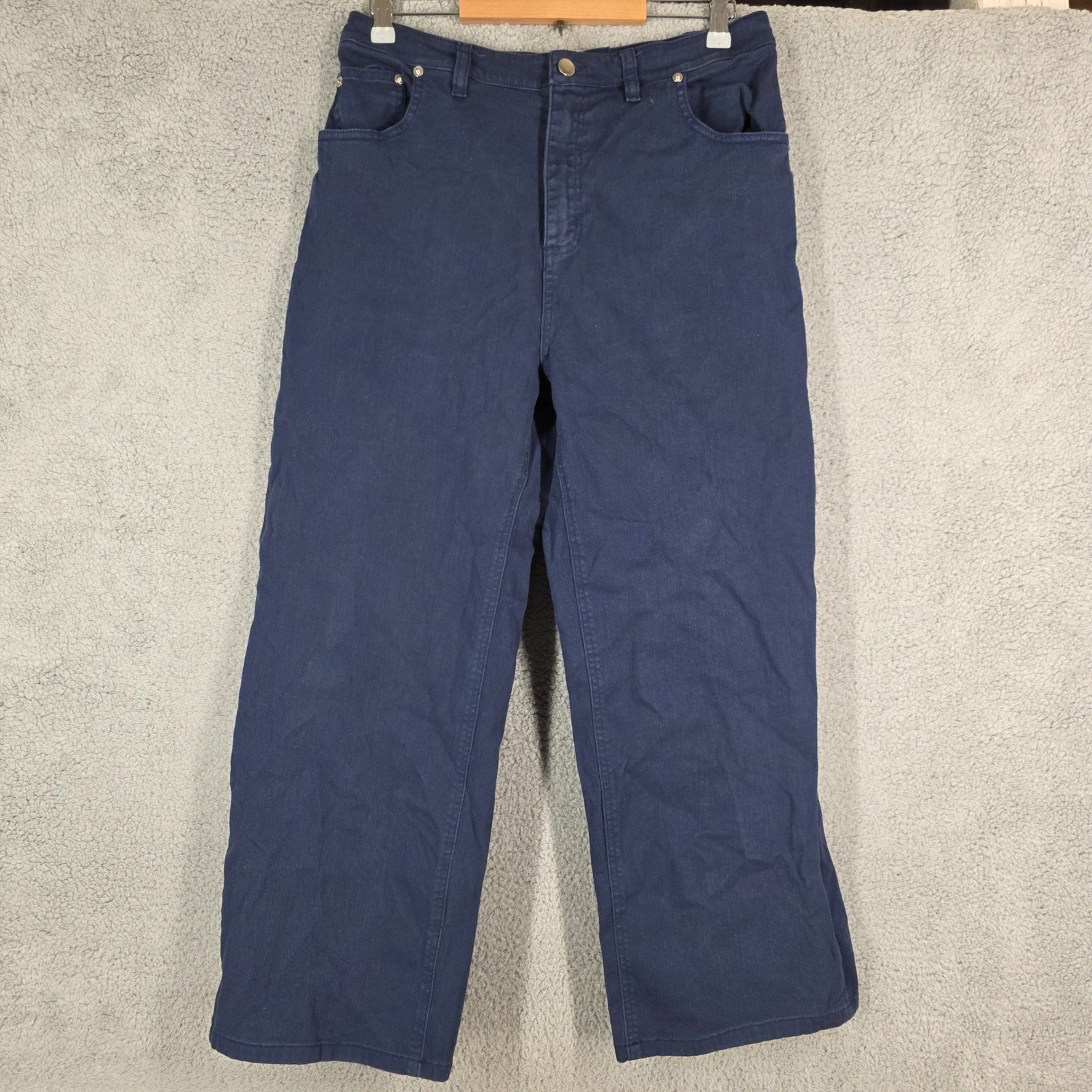 Tibi Navy Blue Wide Leg Carpenter Pants Size 30 Cotton Blend Denim Jeans