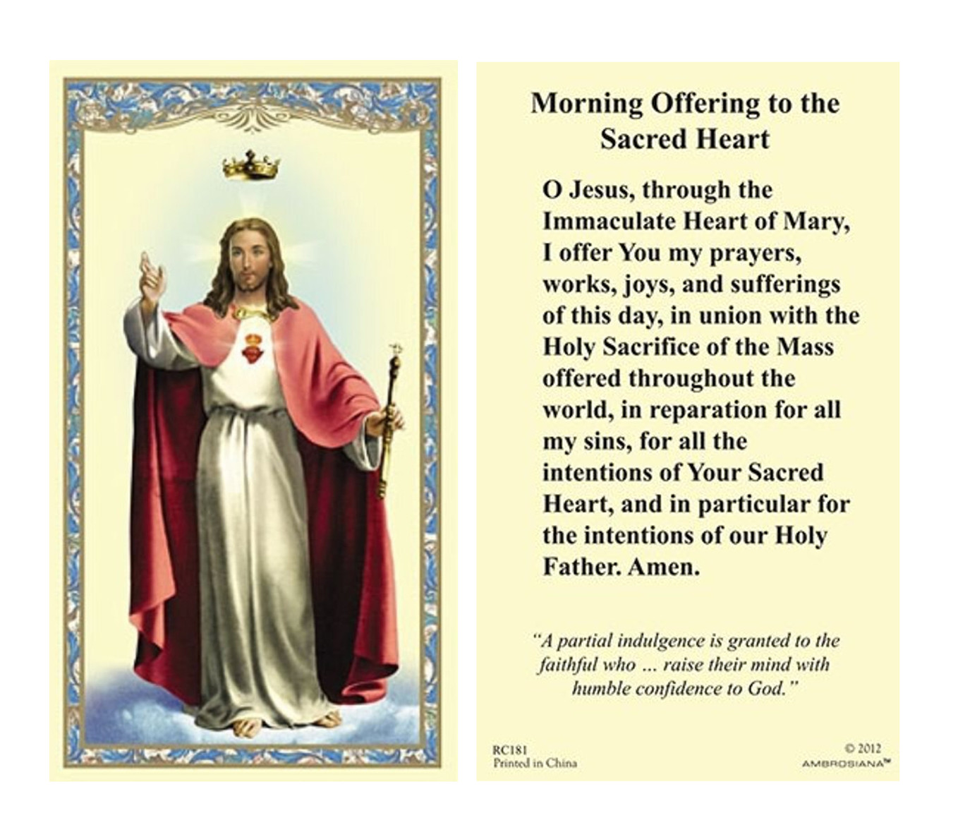 (2 copies) Morning Offering to the Sacred Heart Jesus Holy Prayer Card Catholic