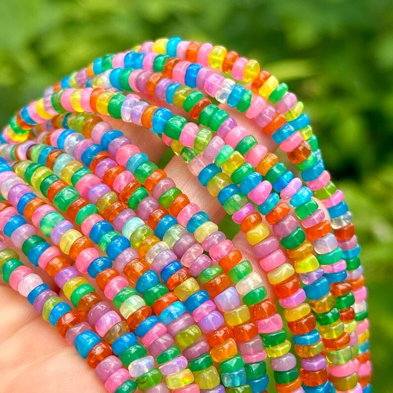 Rainbow Opal Beads, 4mm - 4.5mm Rondelle, 4mm Ethiopian Opal Rondelle Beads,