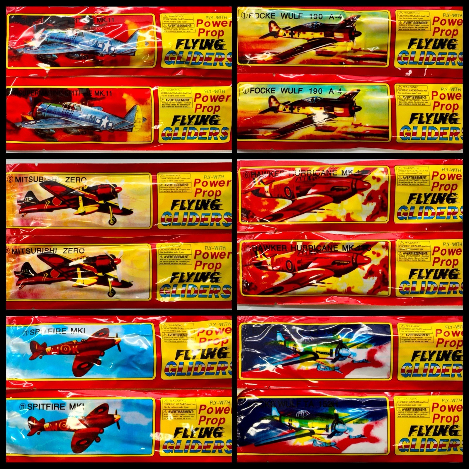 Vintage Power Prop Flying Gliders WWII Model Planes Lot of 12 Complete - Sealed