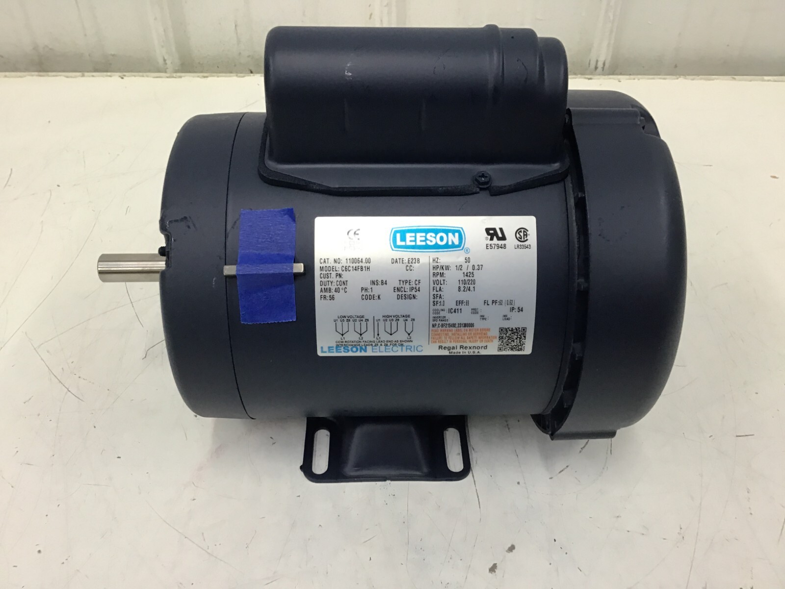 LEESON - 110064.00 50 Hz Motor 1/2 HP 1,425 RPM 10/220V 56