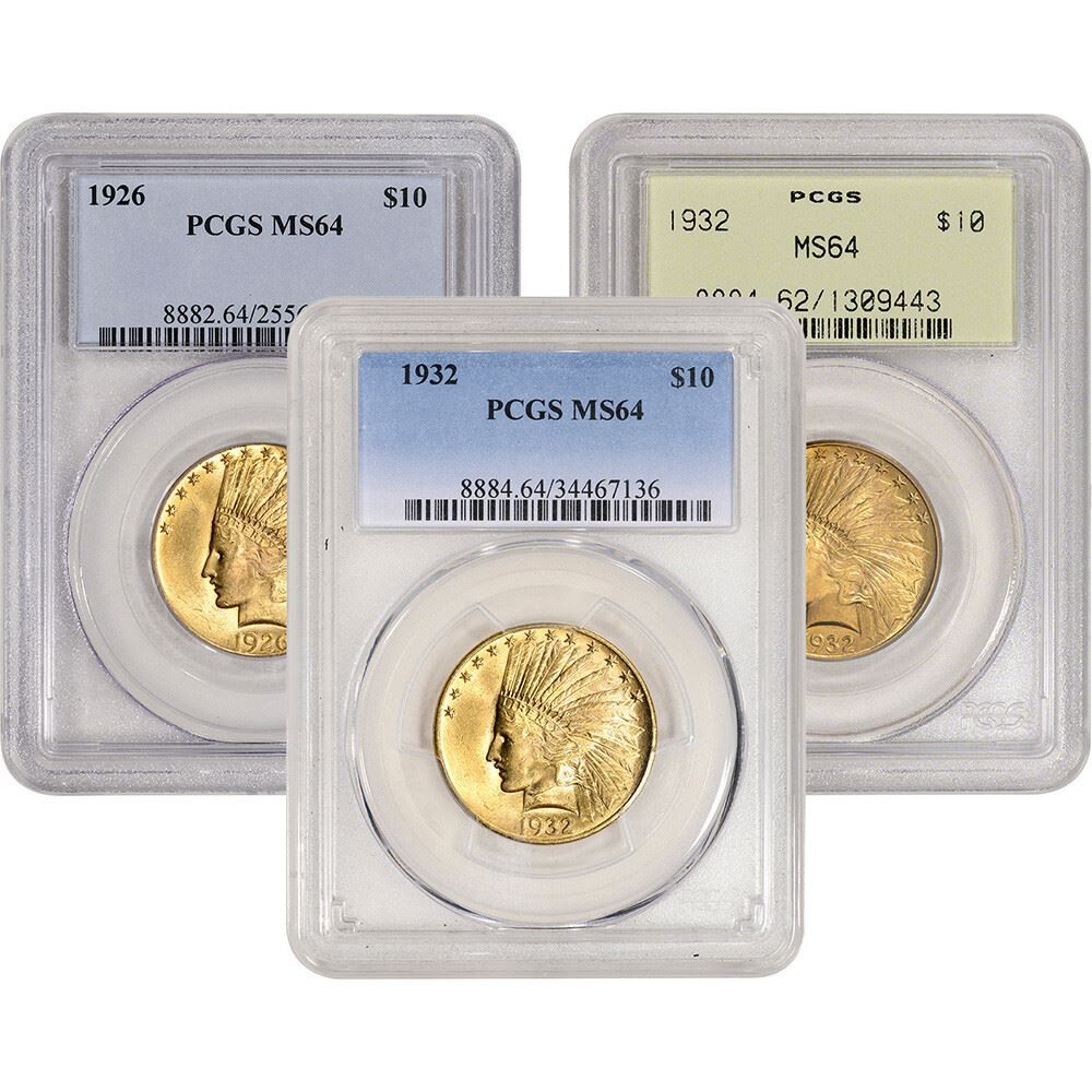 US Gold $10 Indian Head Eagle - PCGS MS64 - Random Date and Label