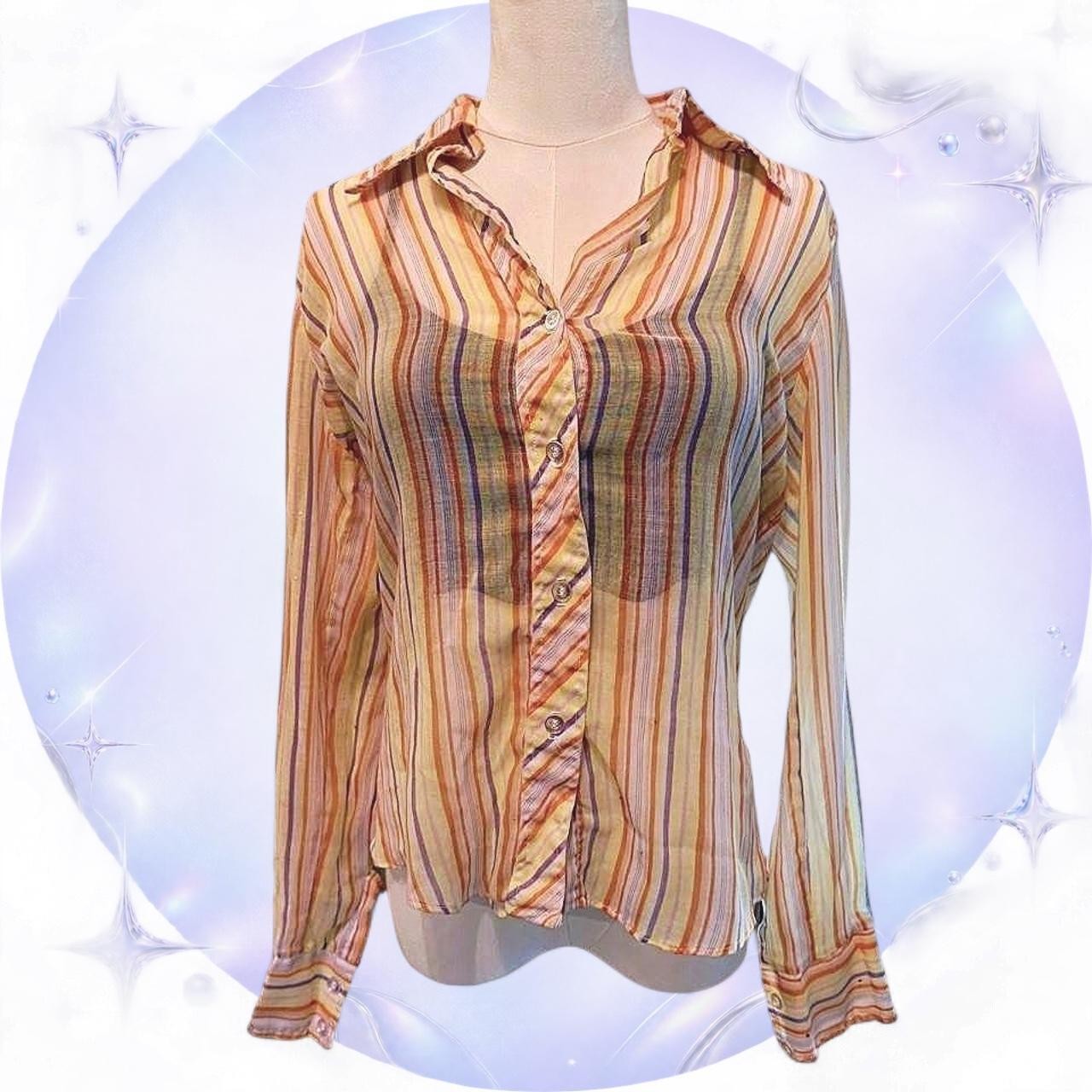 Vintage JCPenney Pastel Striped Mesh Blouse Retro 70s Y2K Orange Multi 12