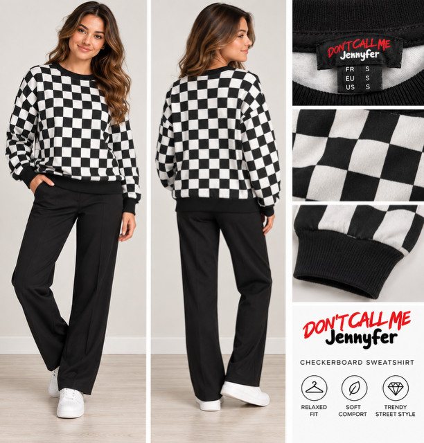 Don\'t Call Me Jennyfer Checkered Long Sleeve Pullover Women\'s Small Black White