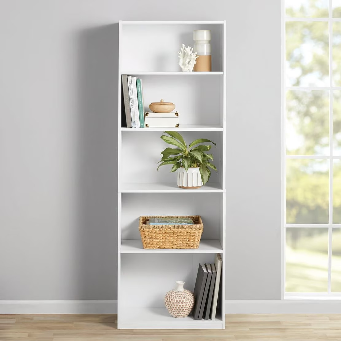 Mainstays 5-Shelf Bookcase with Adjustable Shelves, White Mainstays 5-Shelf Bookcase with Adjustable Shelves, White