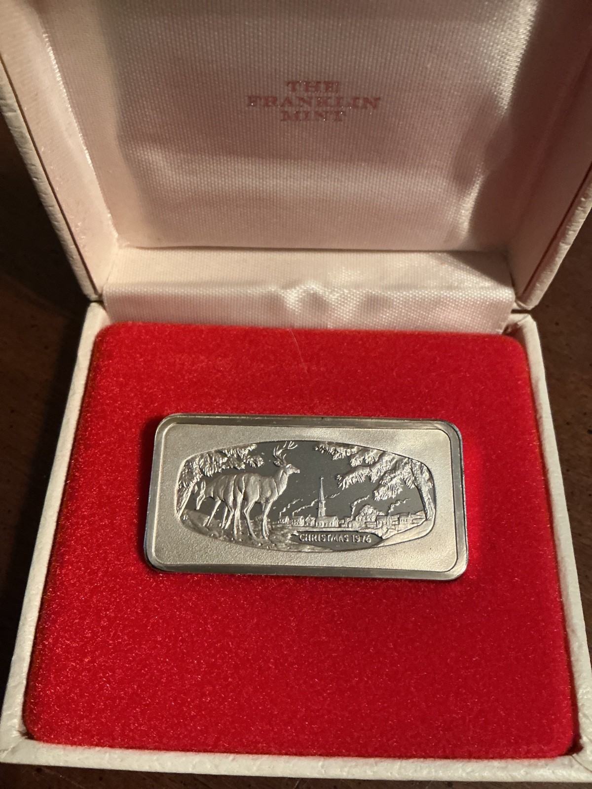 1976Franklin Mint Christmas Ingot 1000 Grain Sterling Silver w/Box