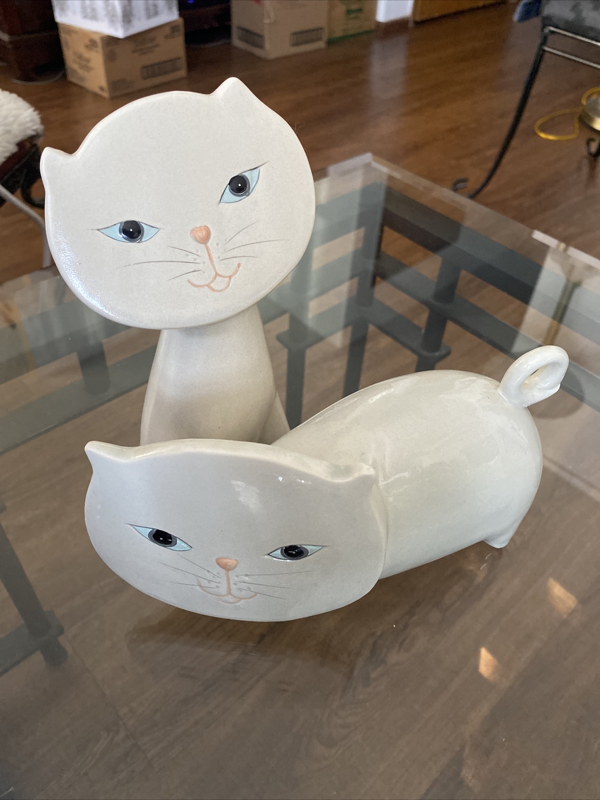 VTG MCM Porcelain Flat Face Cat Set of 2 Unique Figurines VTG MCM Porcelain Flat Face Cat Set of 2 Unique Figurines