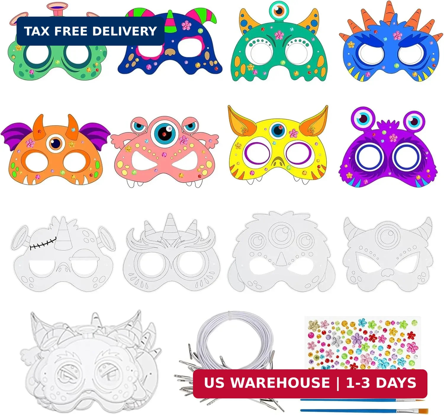 24 Pcs Halloween Monster Crafts for Kids DIY Coloring Masks School