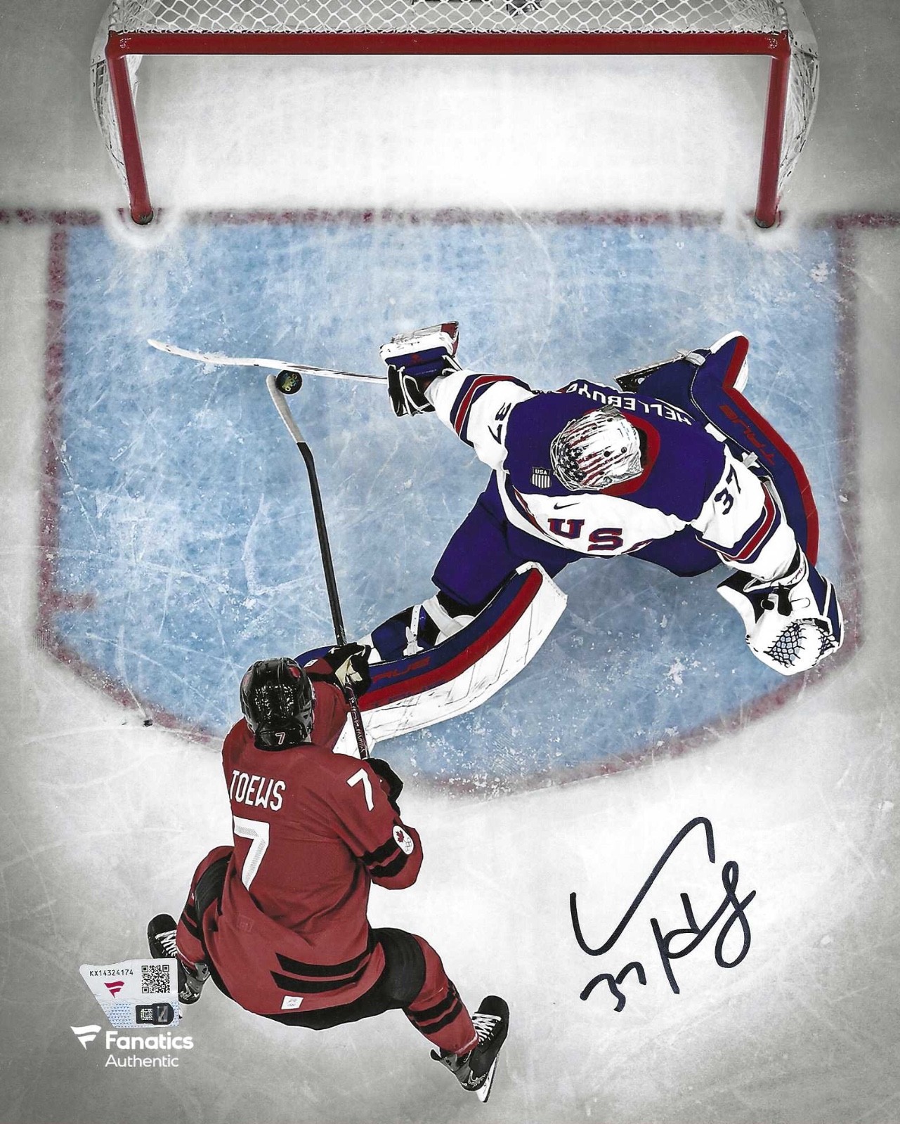 Connor Hellebuyck 2026 Olympic Save Autographed 8x10 Photo Poster