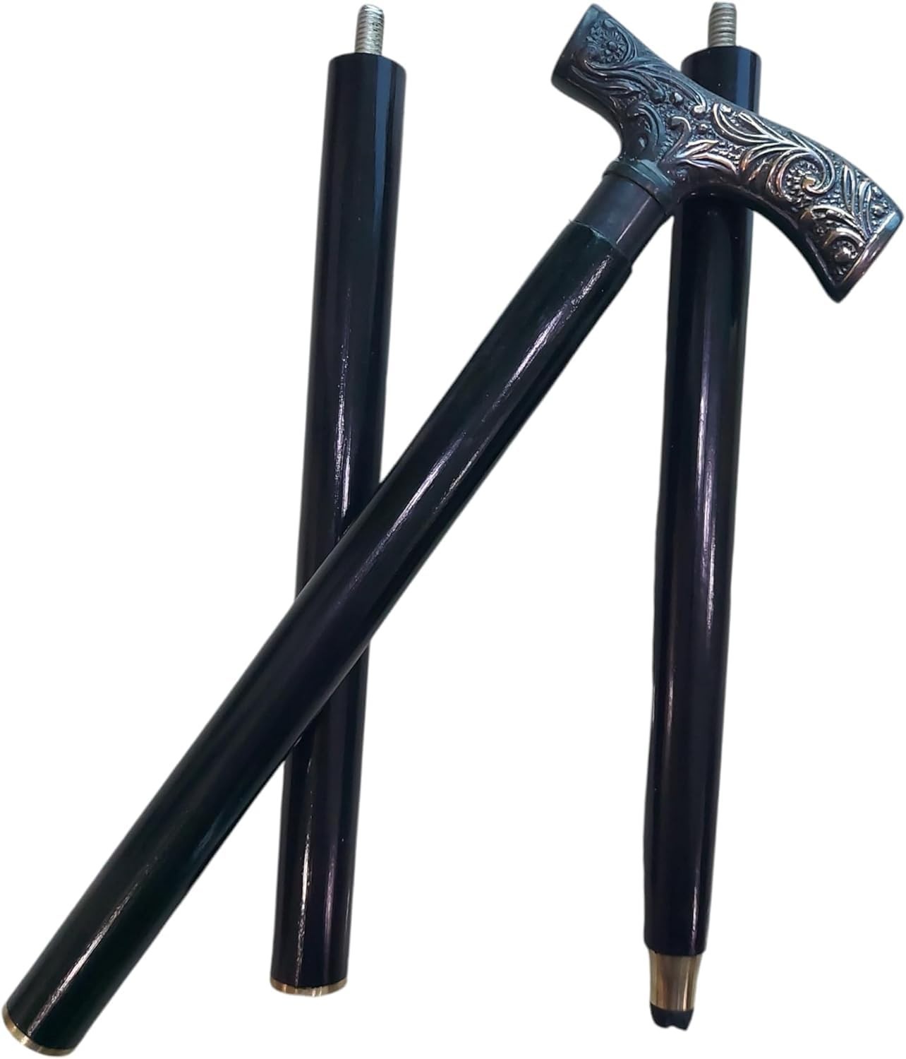 Antique Foldable Brass Head Handle Victorian Wooden Walking Stick Cane Gift