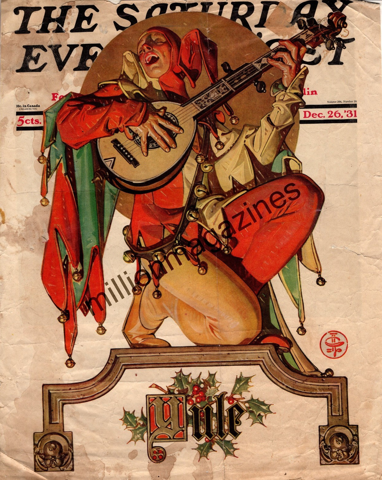 1931 Saturday Evening Post December 26 - Yule - J C Leyendecker Cover only