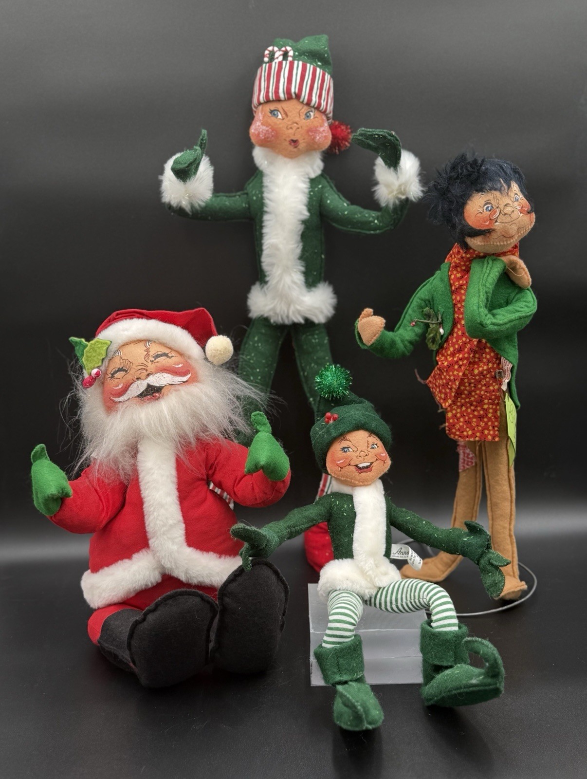 Vintage Annalee Christmas Dolls Lot Santa Bob Cratchit NO TINY TIM Elves 4 Pc