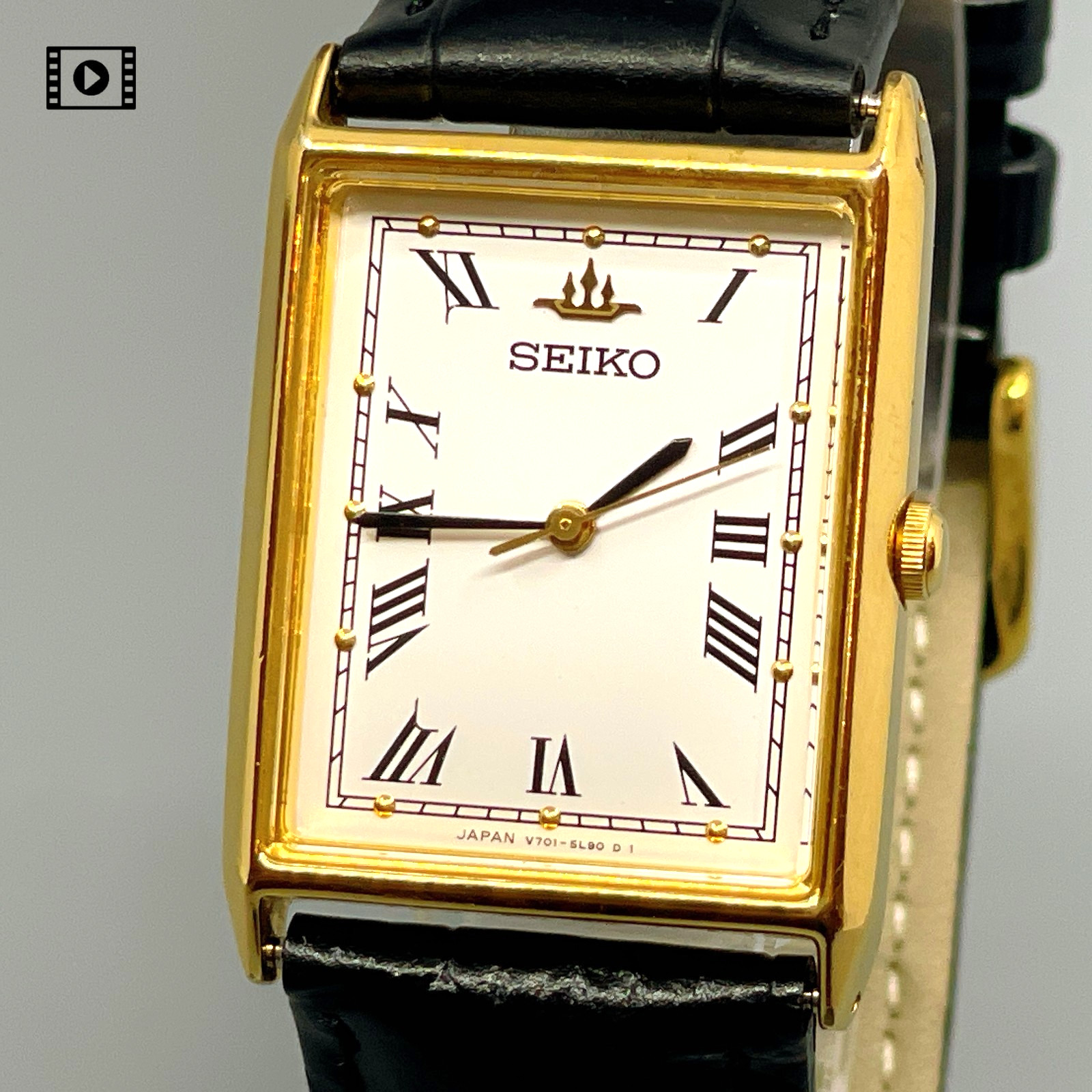 Rare Crown【N Mint】 Seiko V701-5E10 Qz White Roman Dial Gold Women\'s Dress Watch