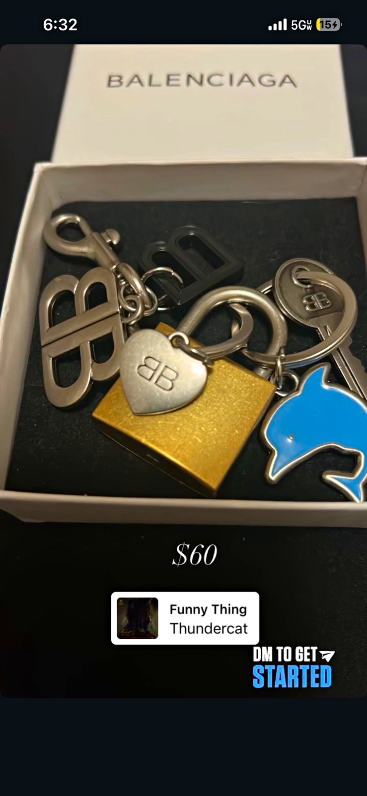 Balenciaga Metal Bag Charm Keyring Set Padlock & Key Silver/Gold/Blue Balenciaga Metal Bag Charm Keyring Set Padlock & Key Silver/Gold/Blue