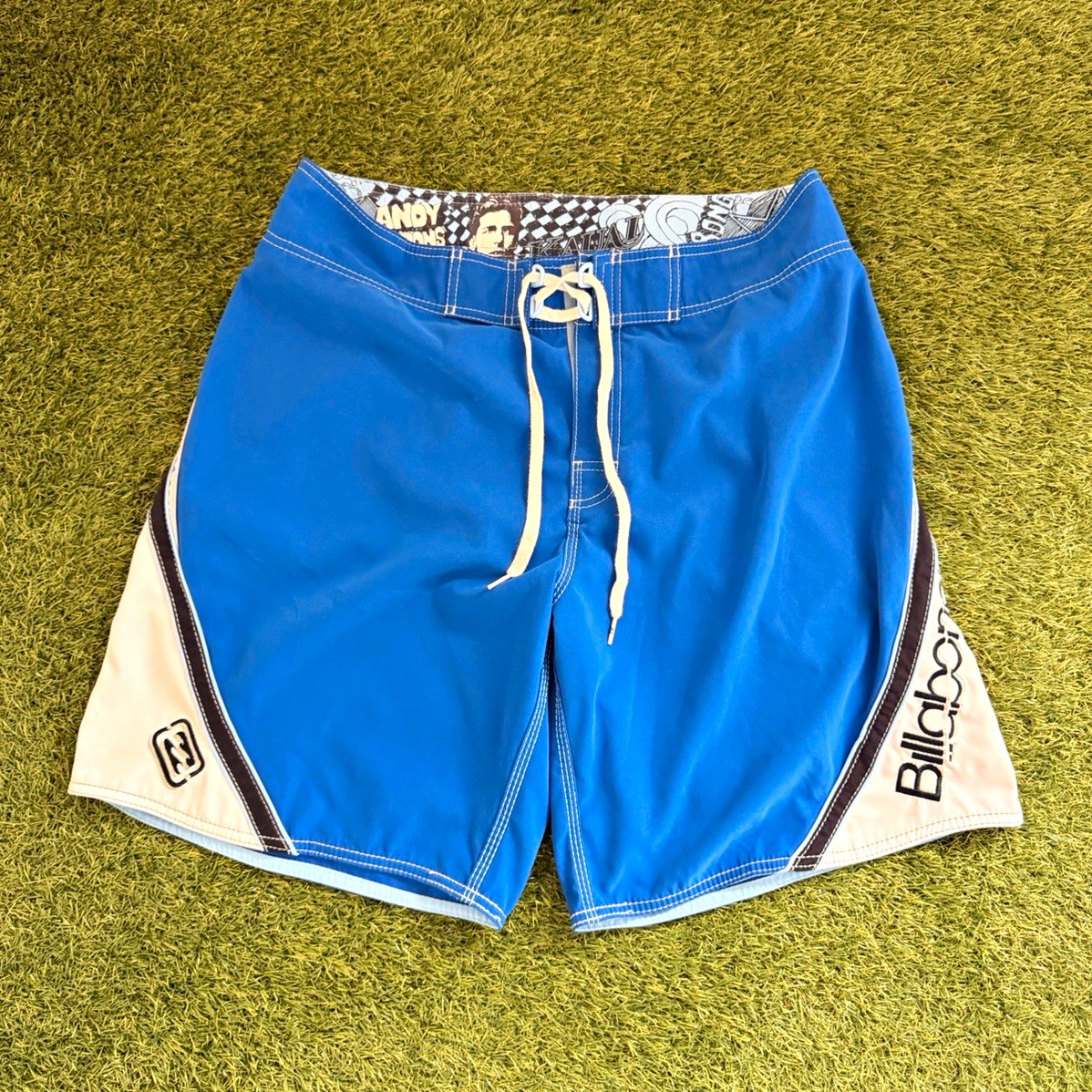 Billabong Andy Irons Blue Colorblock Board Shorts Drawstring Back Pocket Size 36