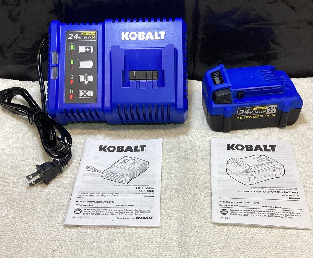 NEW Kobalt 24V MAX 4.0 Ah Extended Run Lith-Ion Battery & 24v Max Charger Kit