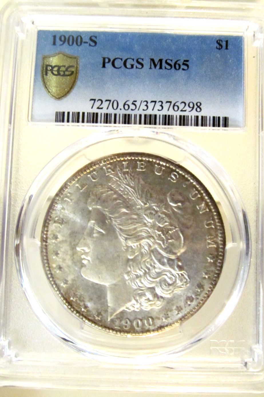 1900-S Morgan Silver Dollar ~ PCGS MS-65  High Grade  w/Gold Secure Shield Holde