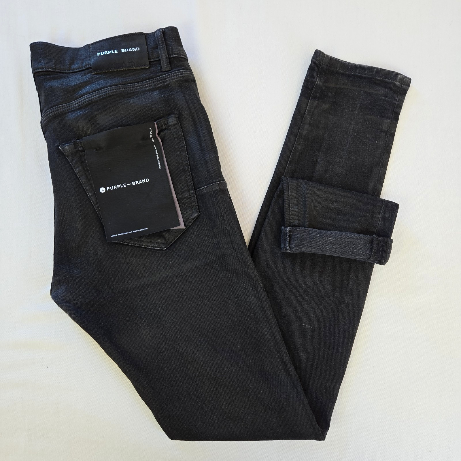 NWT Purple Brand Jeans P001 Skinny Black Coated Waxed Denim Mens 34x34 Italy NWT Purple Brand Jeans P001 Skinny Black Coated Waxed Denim Mens 34x34 Italy